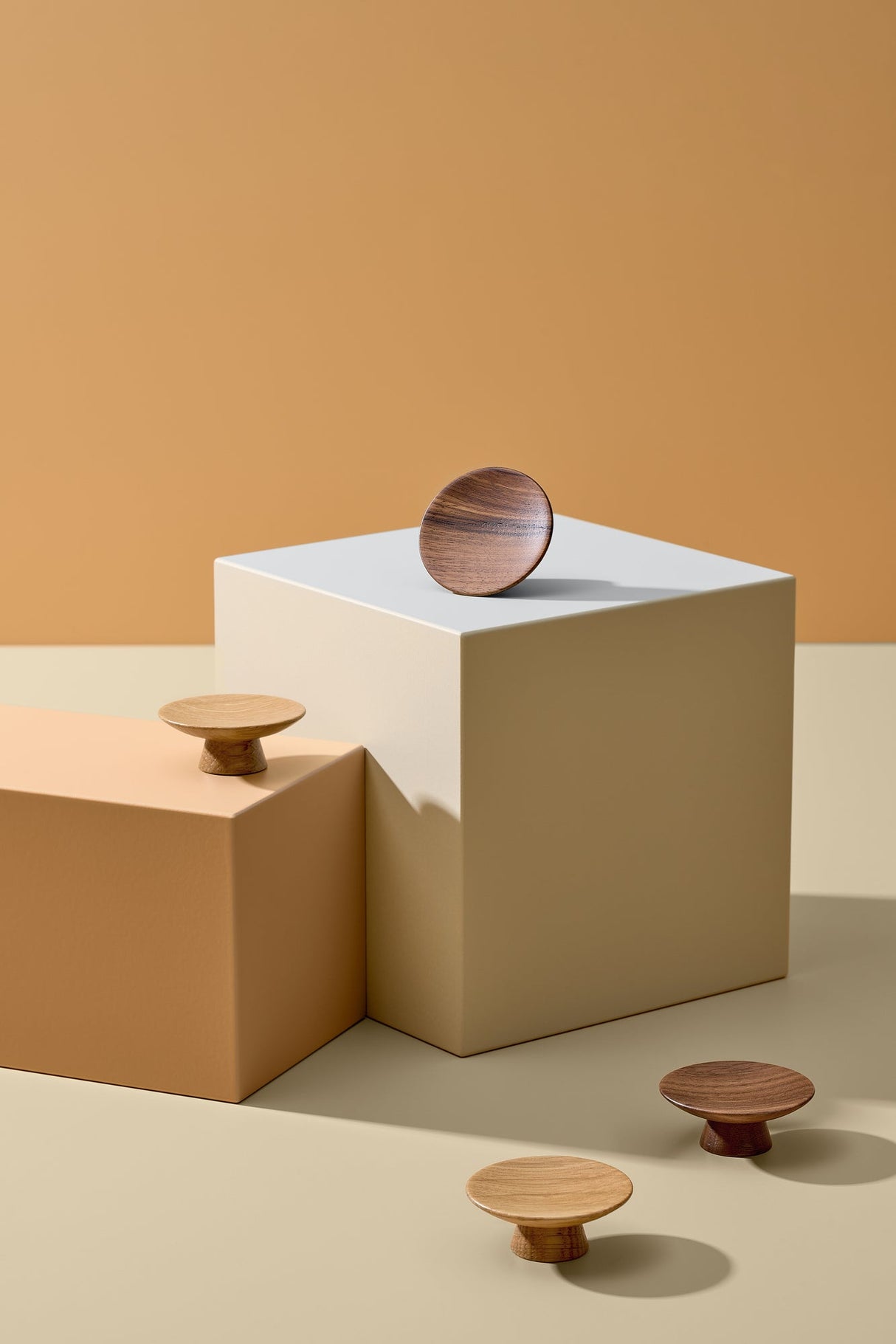 Round Wood "Olympia" Lacquered Walnut Cabinet Knob