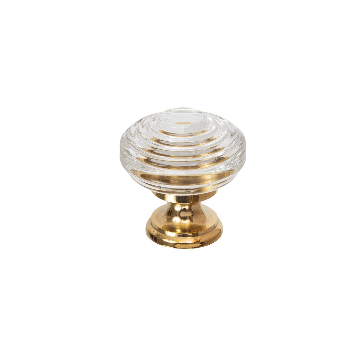 Polished Brass "Wyatt" Reeded Clear Glass Cabinet Knob