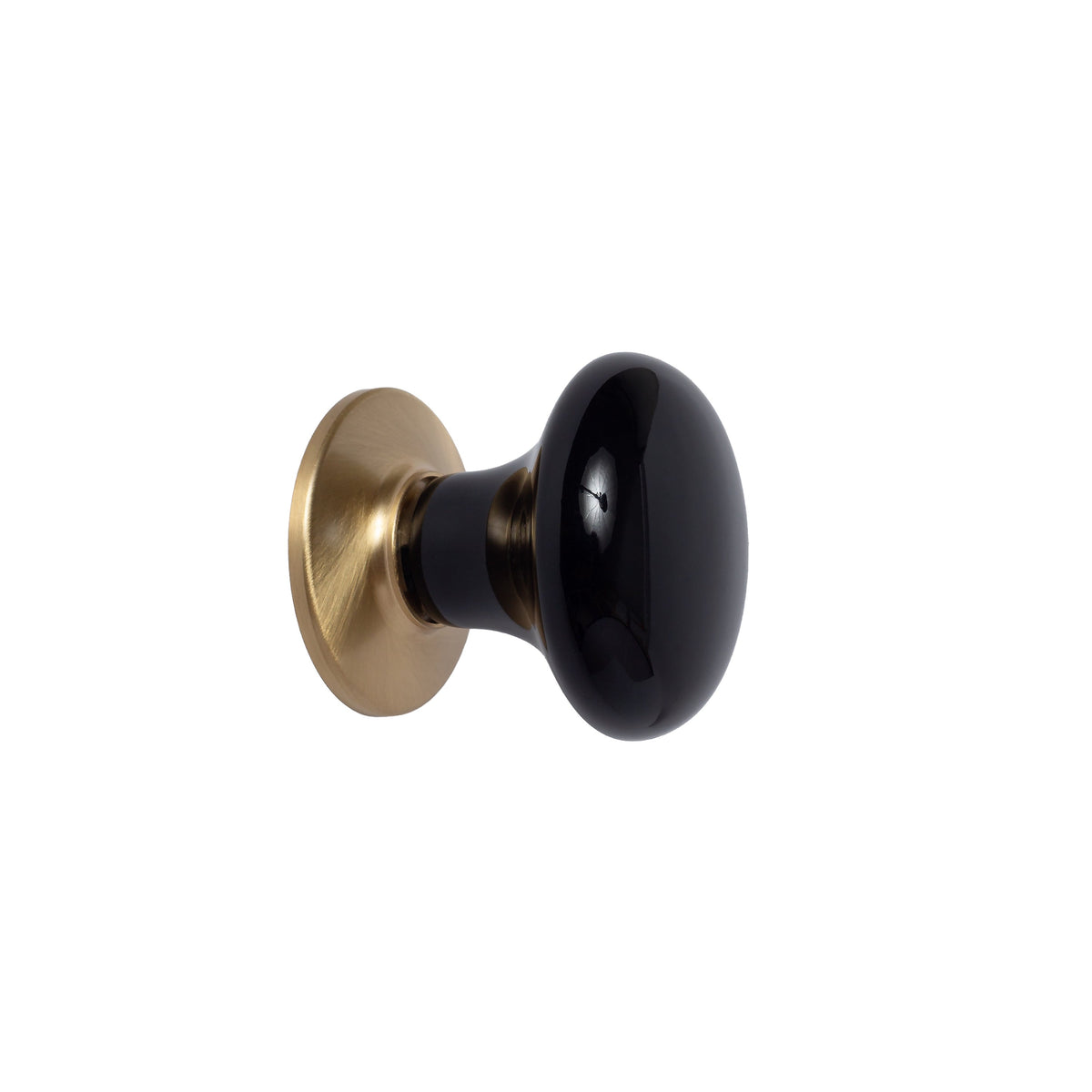 Satin Brass "Montauk" Black Porcelain Cabinet and Closet Door Knob