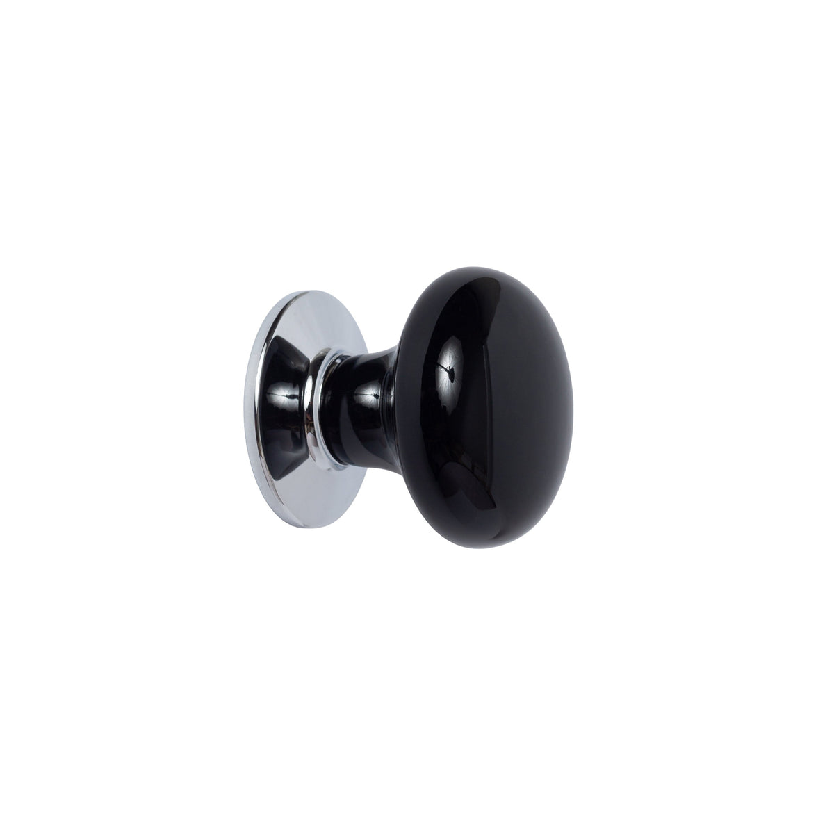 Polished Chrome "Montauk" Black Porcelain Cabinet and Closet Door Knob