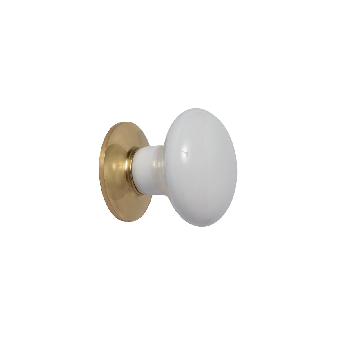 Polished Brass "Montauk" White Porcelain Cabinet and Closet Door Knob