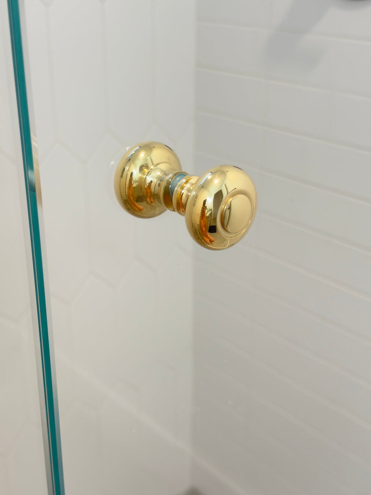 Round Polished Unlacquered Brass "Fia" Round Glass Shower Knob - Industry Hardware