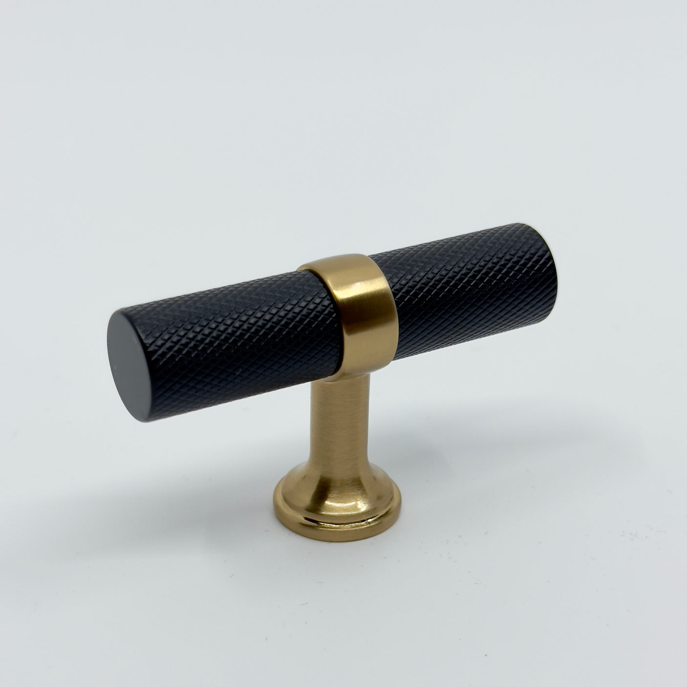 Knurled T-Bar "Transitional" Matte Black and Champagne Bronze Knobs and Pulls