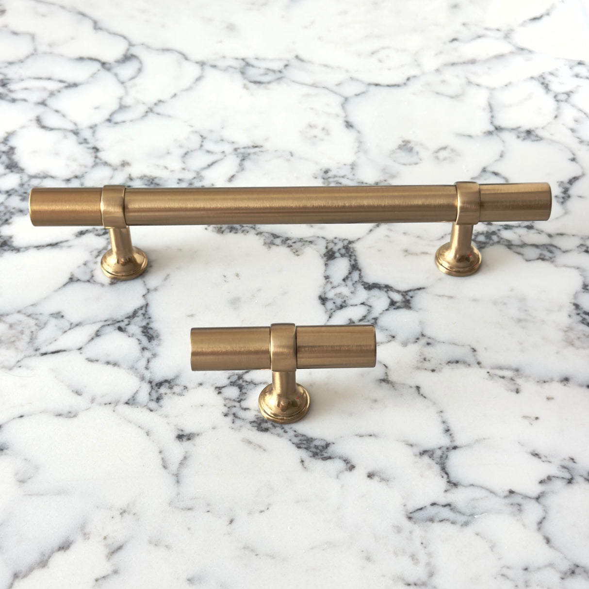 Smooth T-Bar "Contemporary" Champagne Bronze Knobs and Pulls