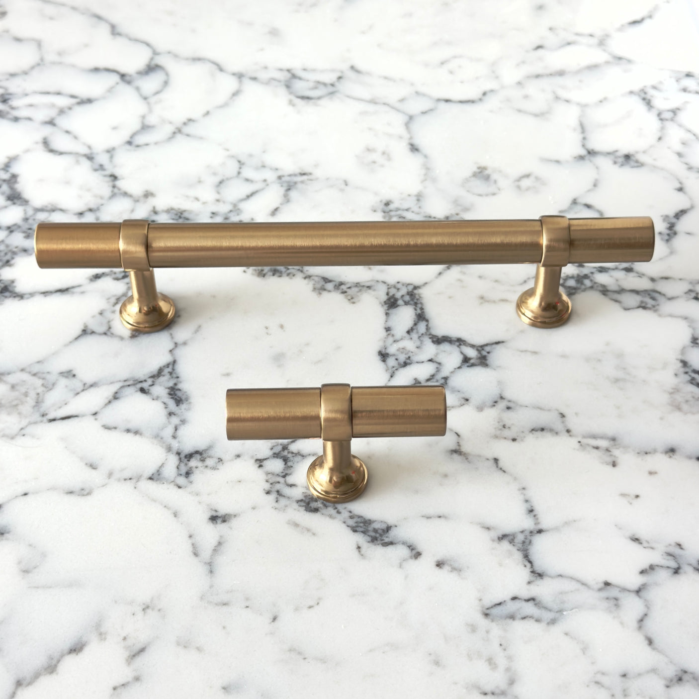 Smooth T-Bar "Contemporary" Champagne Bronze Knobs and Pulls