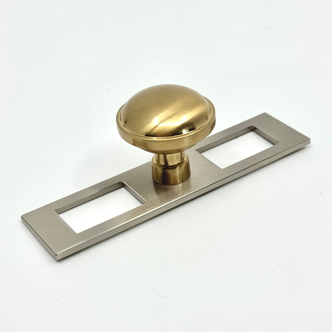 Satin Nickel and Champagne Bronze Industrial Pulls and Knob with Backplate