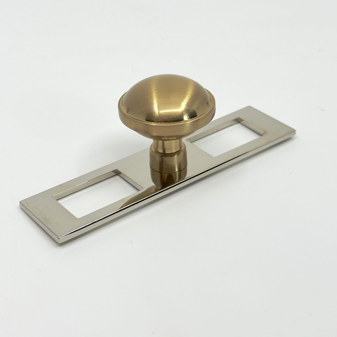 Polished Nickel and Champagne Bronze Industrial Pulls and Knob with Backplate