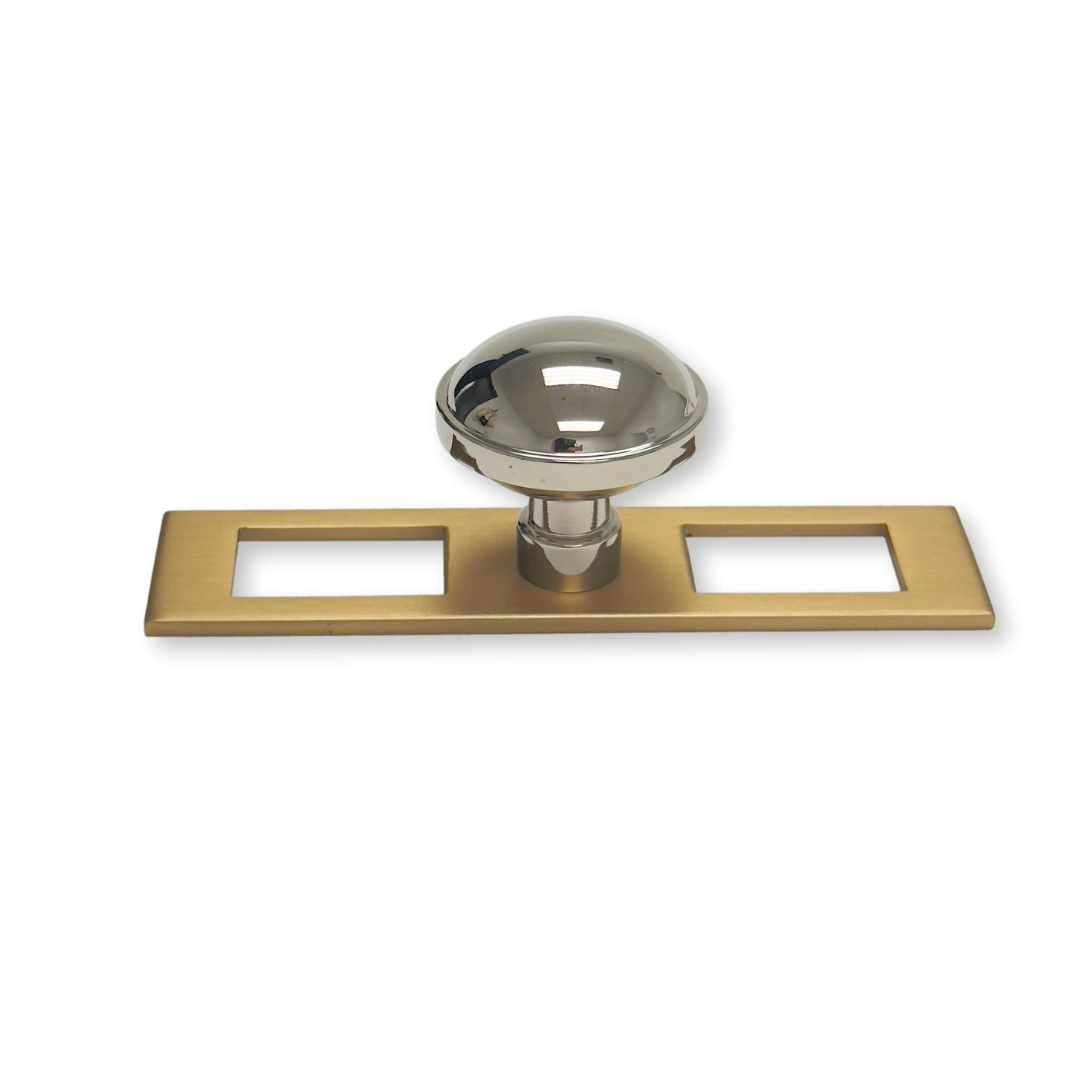 Champagne Bronze and Polished Nickel Industrial Modern Pulls and Knob with Backplate - Forge Hardware Studio