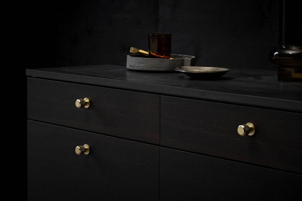 Brushed Gold "Manor" Knurled Cabinet Knobs and Drawer Pulls - Euro • Knobs