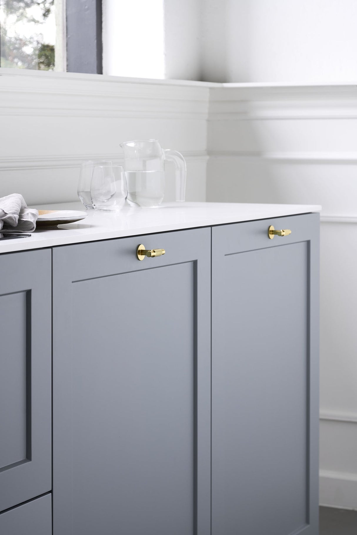 Brushed Gold "Manor" Knurled Cabinet Knobs and Drawer Pulls - Euro • Knobs