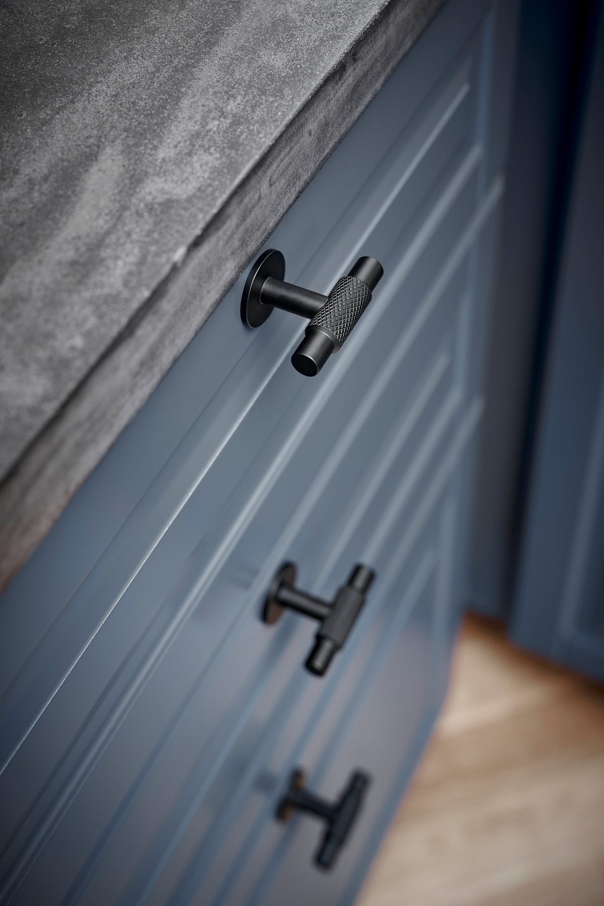 Matte Black "Manor" Knurled Cabinet Knobs and Drawer Pulls - Euro • Knobs