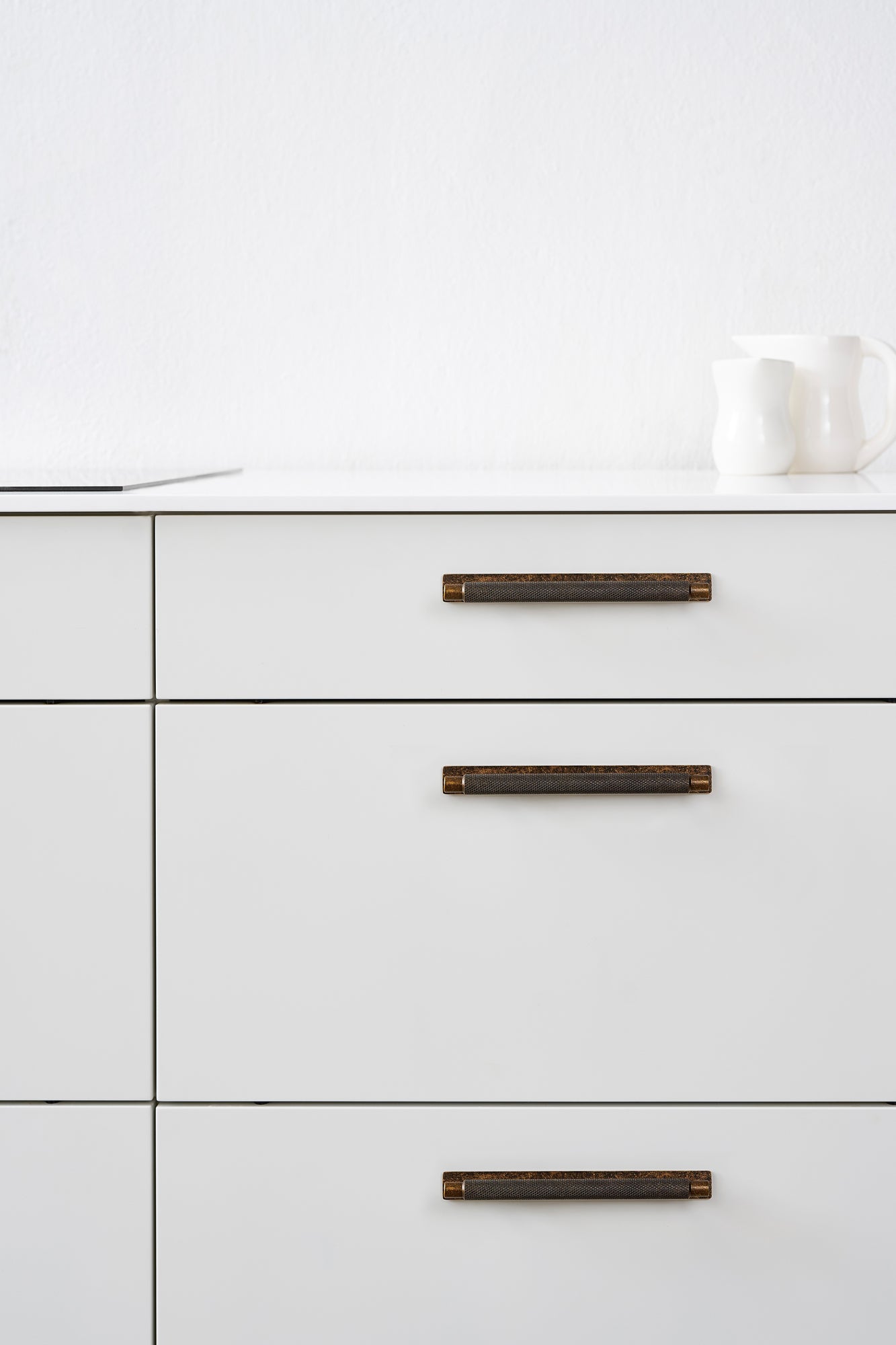 Knurled Backplate Antique Bronze "Manor" Knobs and Drawer Pulls - Forge Hardware Studio