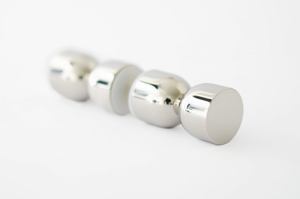 Glass Shower "Double Cup" Round Polished Nickel Back to Back Door Knob - Forge Hardware Studio