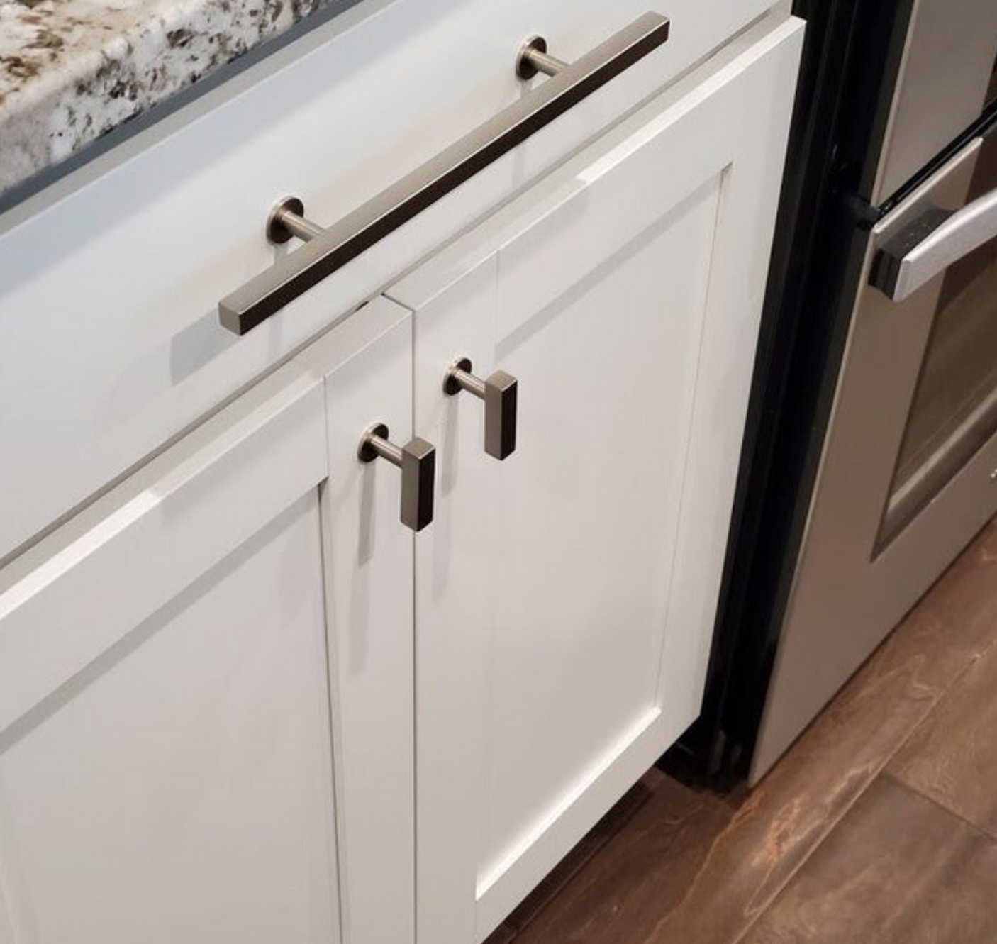 Lew's Square Bar Cabinet Knobs and Pulls in Brushed Nickel - Forge Hardware Studio