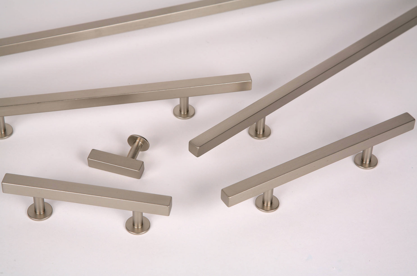 Lew's Square Bar Cabinet Knobs and Pulls in Brushed Nickel - Forge Hardware Studio