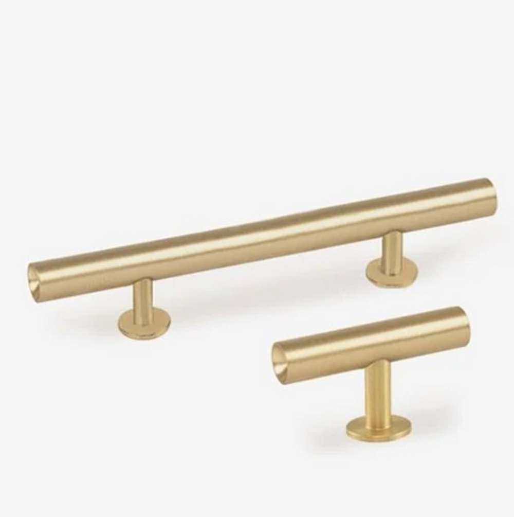 Lew's Round Bar Cabinet Knobs and Handles in Brushed Brass - Forge Hardware Studio