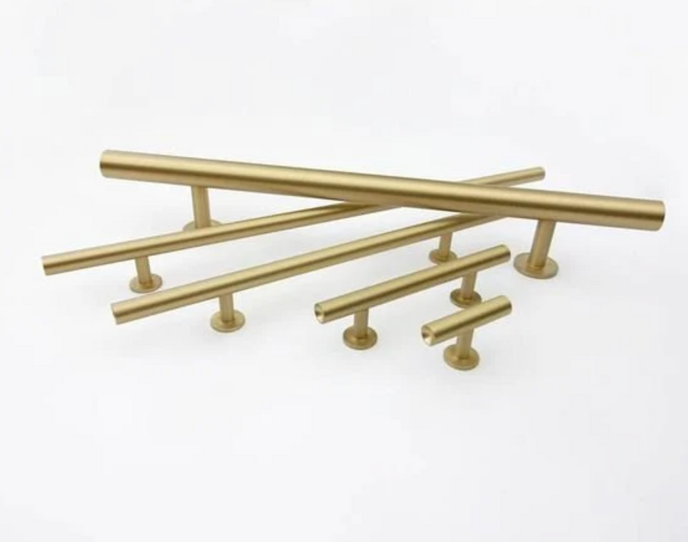 Lew's Round Bar Cabinet Knobs and Handles in Brushed Brass - Forge Hardware Studio
