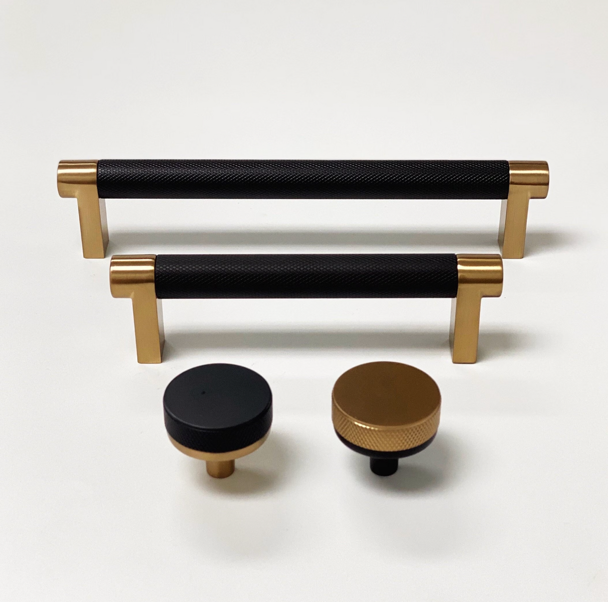 Knurled "Converse" Champagne Bronze and Black Dual-Finish Knobs and Pulls - Forge Hardware Studio