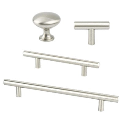 Brushed Nickel "Dash" T-Bar Round Knob and Drawer Pulls - Forge Hardware Studio