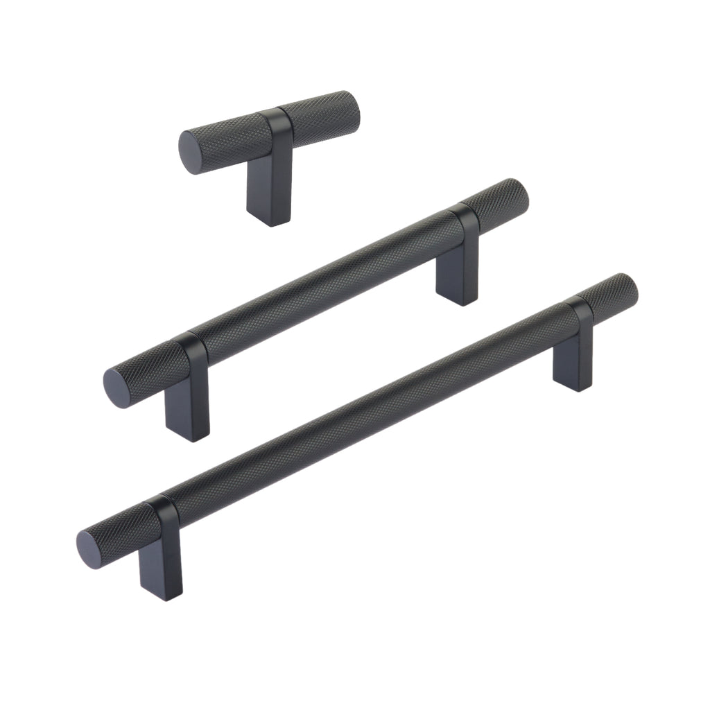 Knurled Select T-Bar Matte Black Cabinet Knobs and Drawer Pulls - Forge Hardware Studio