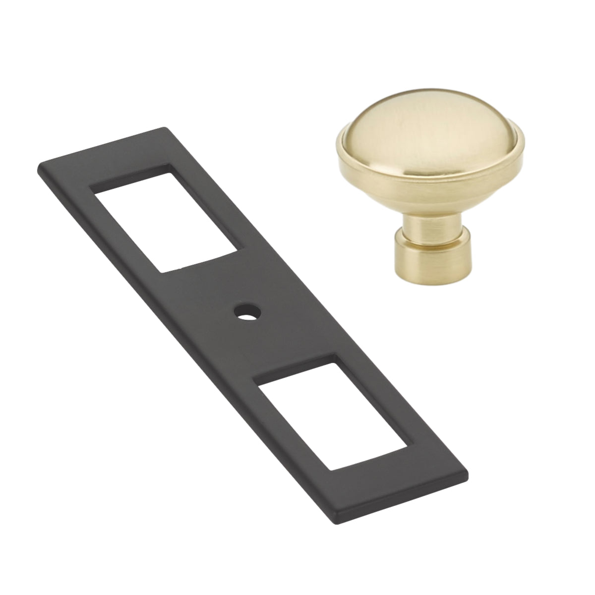 Black and Champagne Bronze Industrial Modern Pulls and Knob with Backplate - Forge Hardware Studio