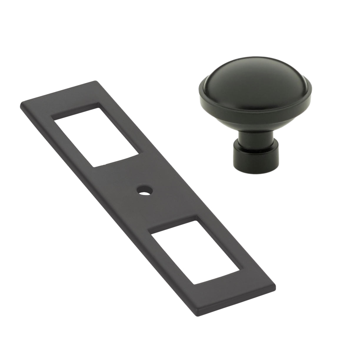 Black and Champagne Bronze Industrial Modern Pulls and Knob with Backplate - Forge Hardware Studio