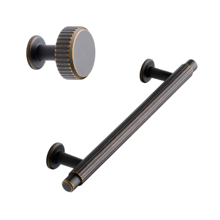Dark Rubbed Bronze "Villa" Fluted Cabinet Knobs and Pulls