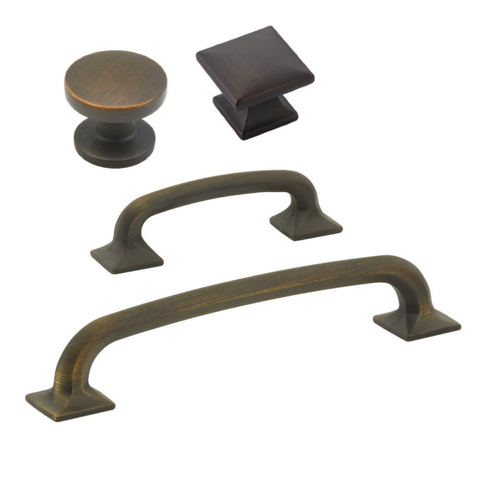 Rubbed Antique Bronze "Milli" Square Cabinet Knobs and Drawer Pulls