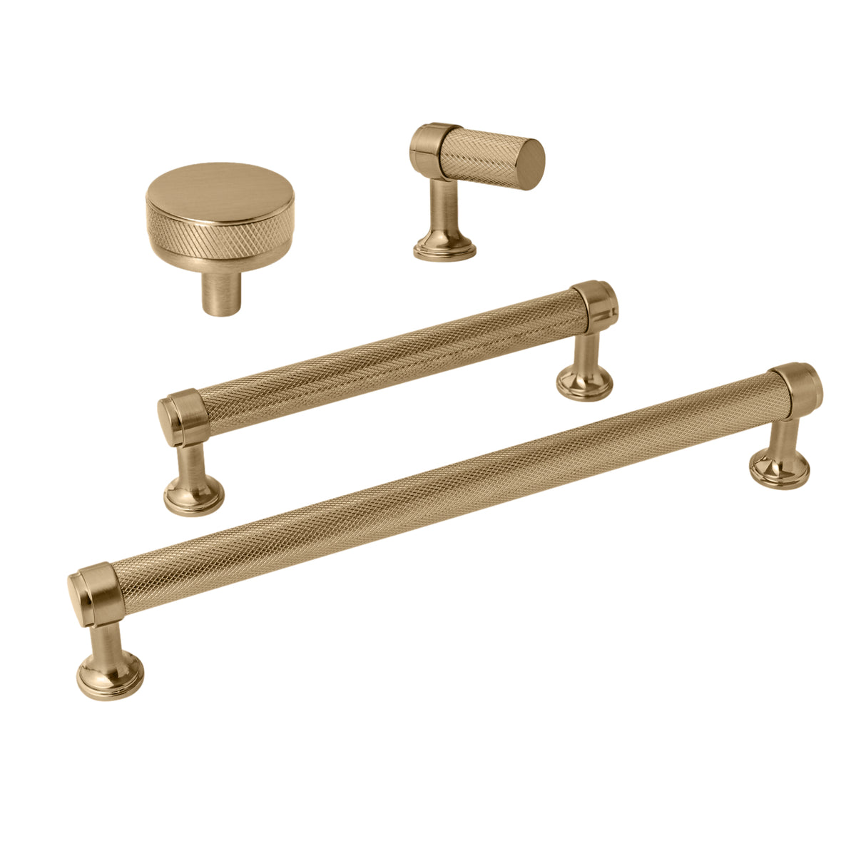 Knurled Champagne Bronze "Transitional" Cabinet Knobs and Drawer Pulls