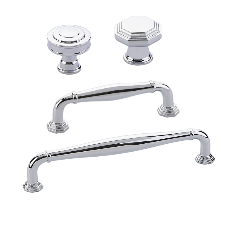 Polished Chrome "Elite Geometric" Cabinet Knobs and Drawer Pulls