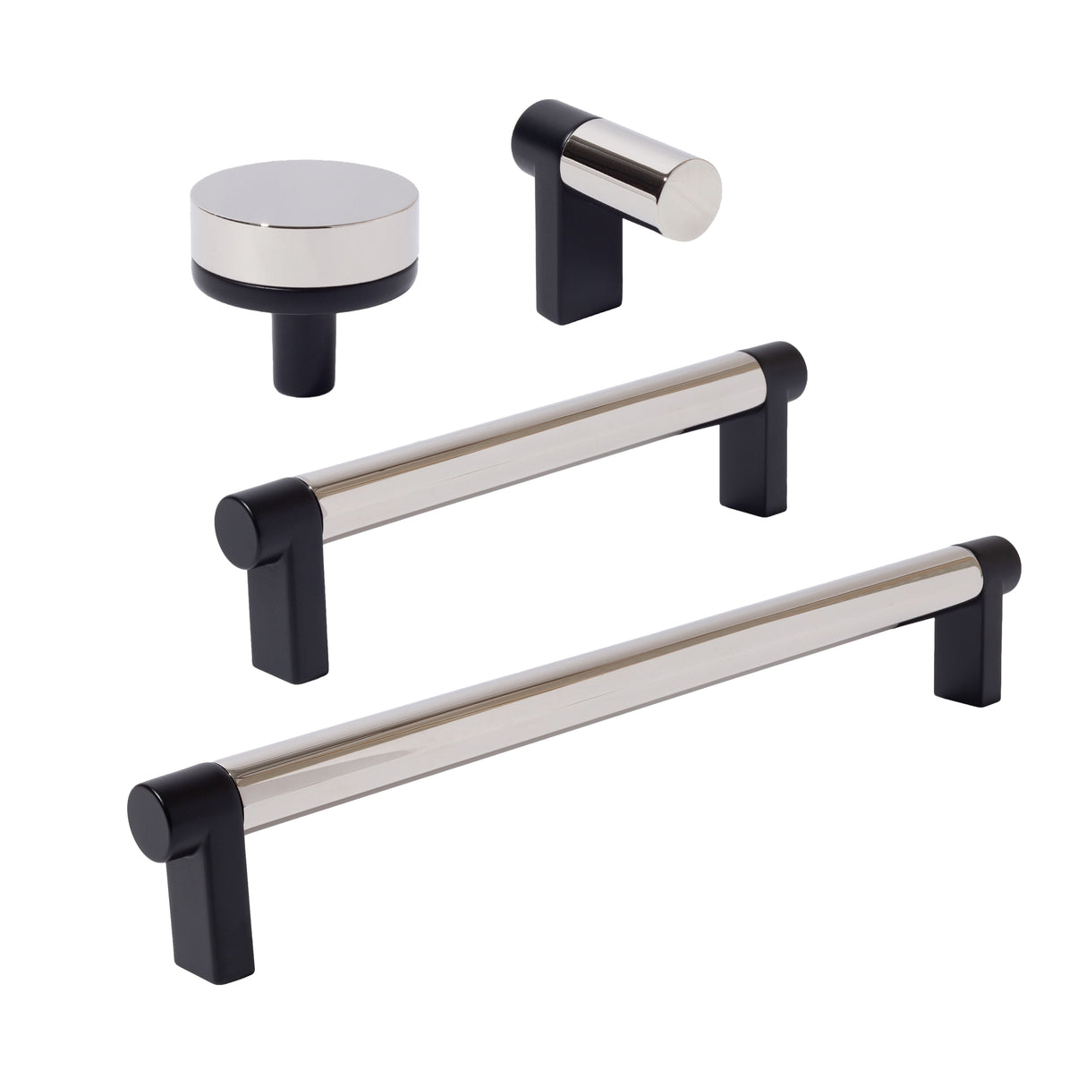 Polished Nickel and Black Smooth Cabinet Knobs and Drawer Pulls