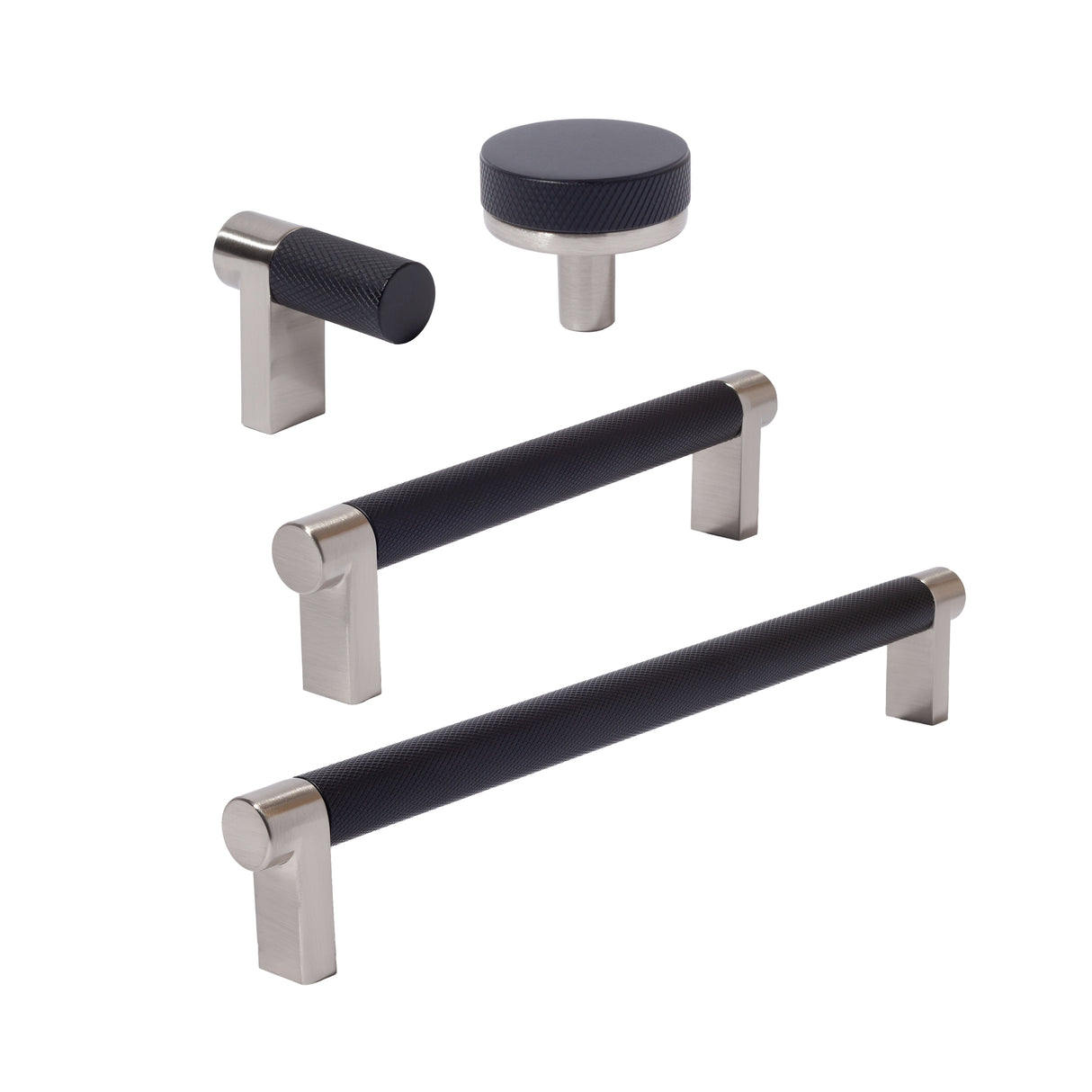 Black and Satin Nickel Smooth Cabinet Knobs and Drawer Pulls