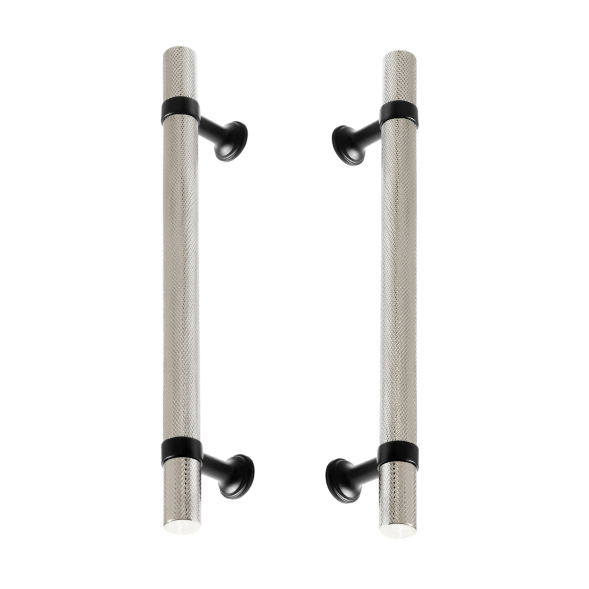 Matte Black and Polished Nickel Knurled "Contemporary" Glass Shower Door Handles