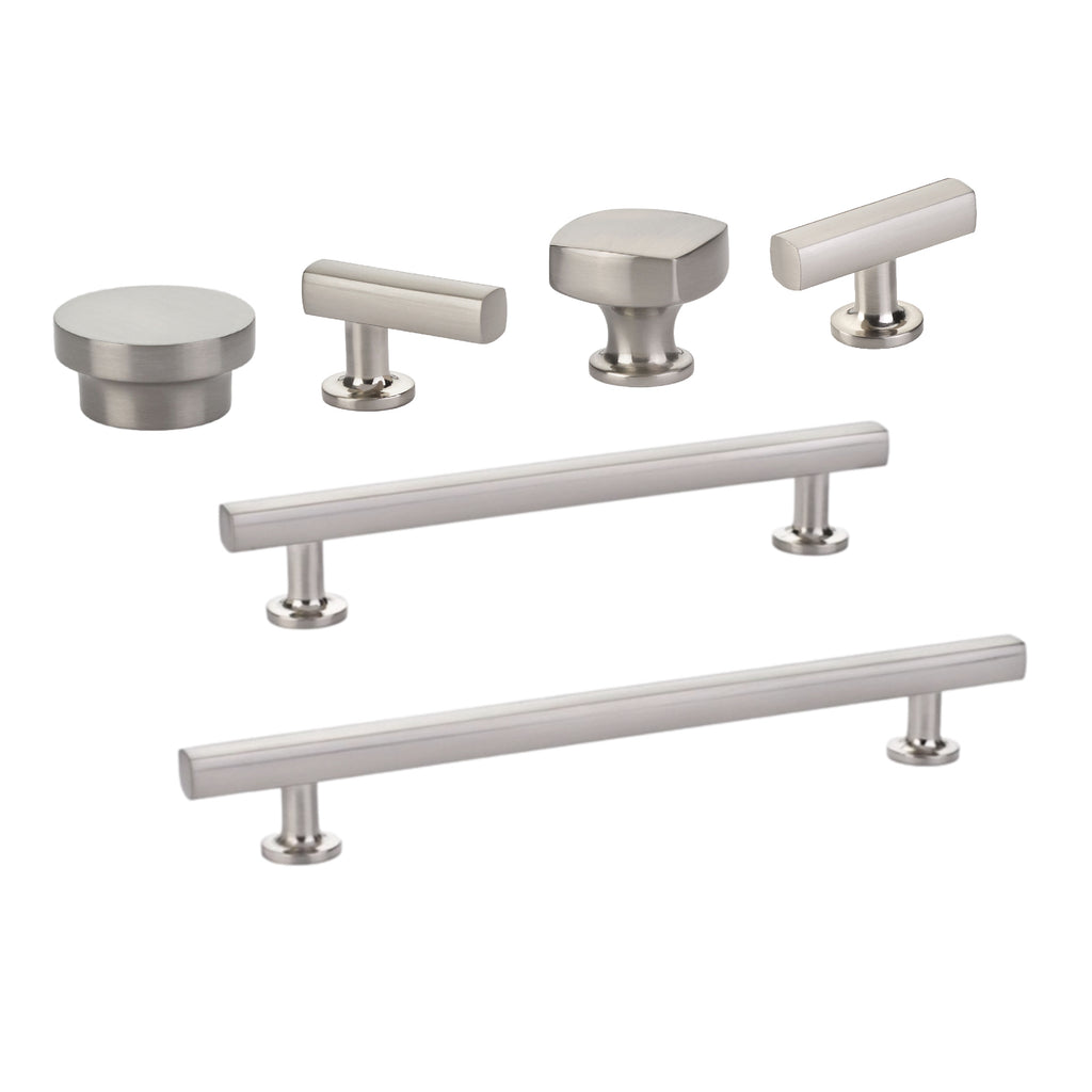T-Bar "Geo" Cabinet Knobs and Drawer Pulls in Satin Nickel - Forge Hardware Studio