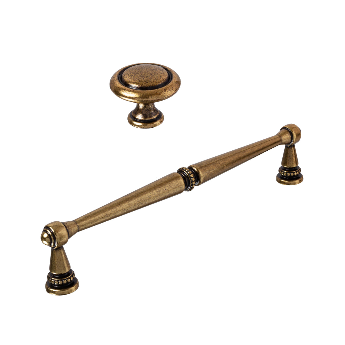 Antique Brass "Bellagio" Traditional Cabinet Knob and Drawer Pull