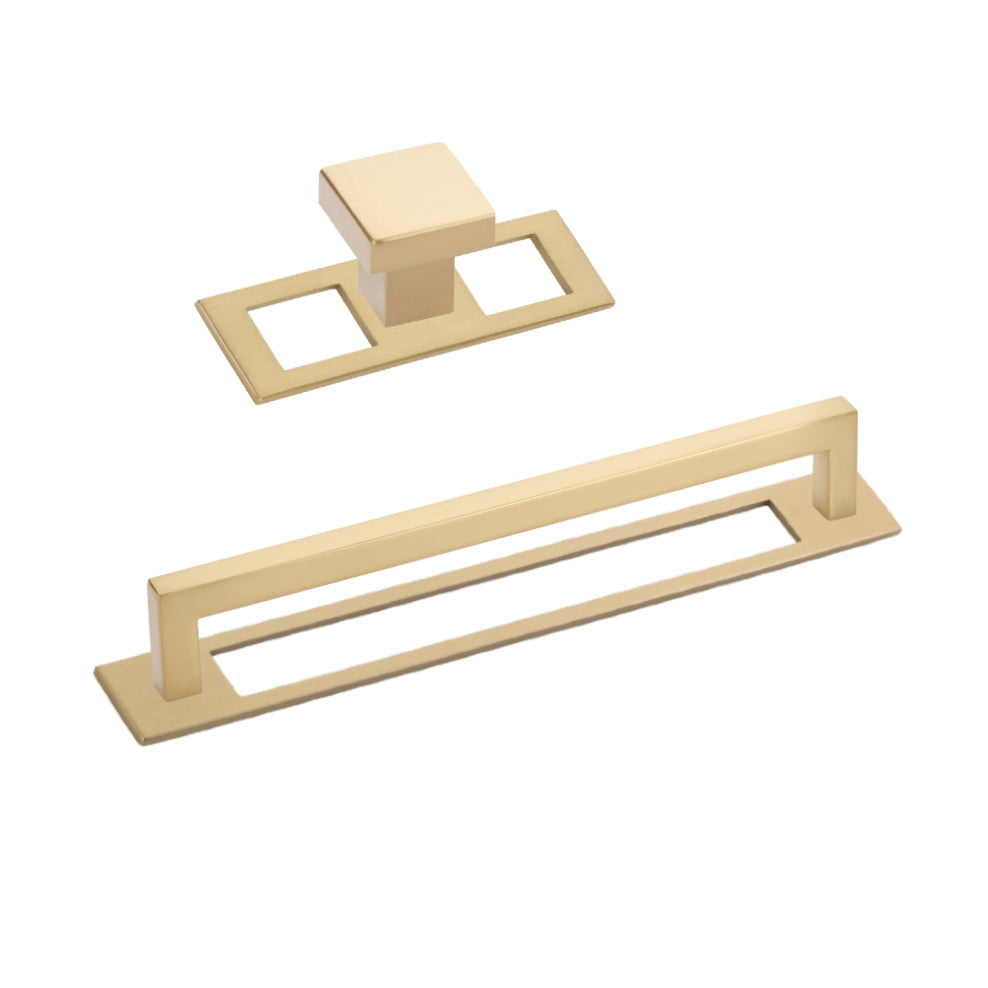 Champagne Bronze "Glam" Modern Pulls and Knob with Backplate