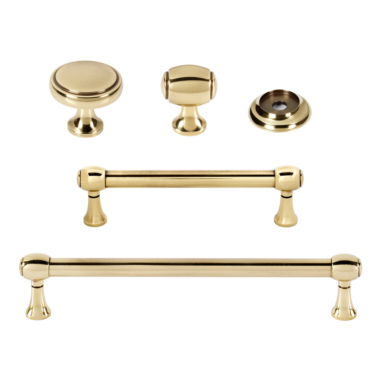Aged Polished Brass "Solace" Cabinet Knobs and Drawer Pulls - Forge Hardware Studio