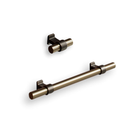 Brushed Bronze "Bond" T-Bar Dual Finish Knob and Pulls - Forge Hardware Studio
