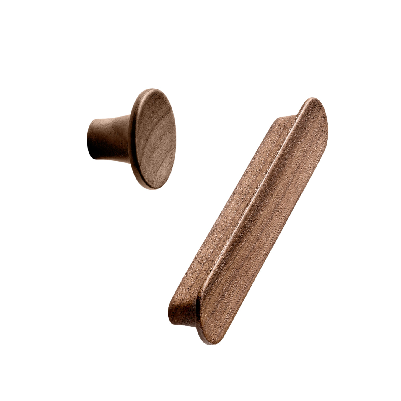 Lacquered Walnut Wood "Tuba" Cabinet Knob and Drawer Pulls - Forge Hardware Studio