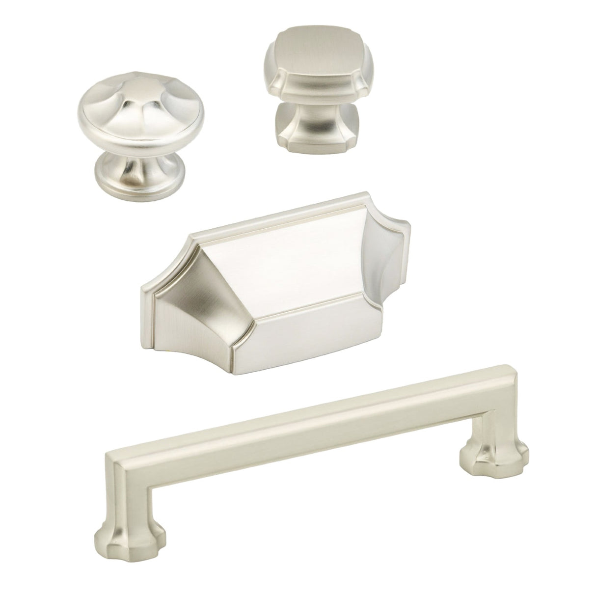 Satin Nickel "Regal" Cabinet Knobs and Drawer Pull - Forge Hardware Studio