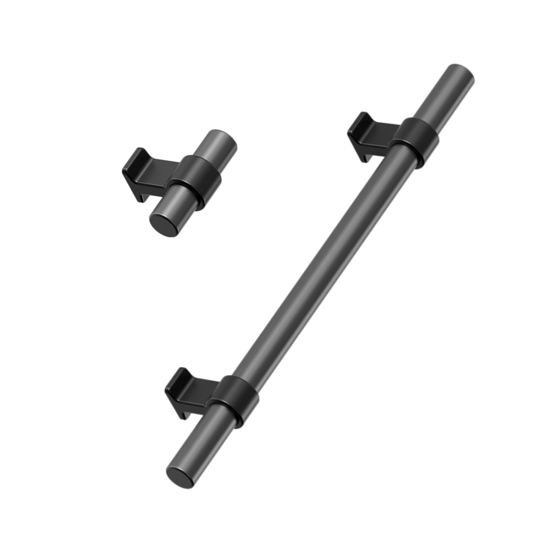 Black and Gun Metal "Bond" T-Bar Dual Finish Knob and Pulls - Euro • Knobs
