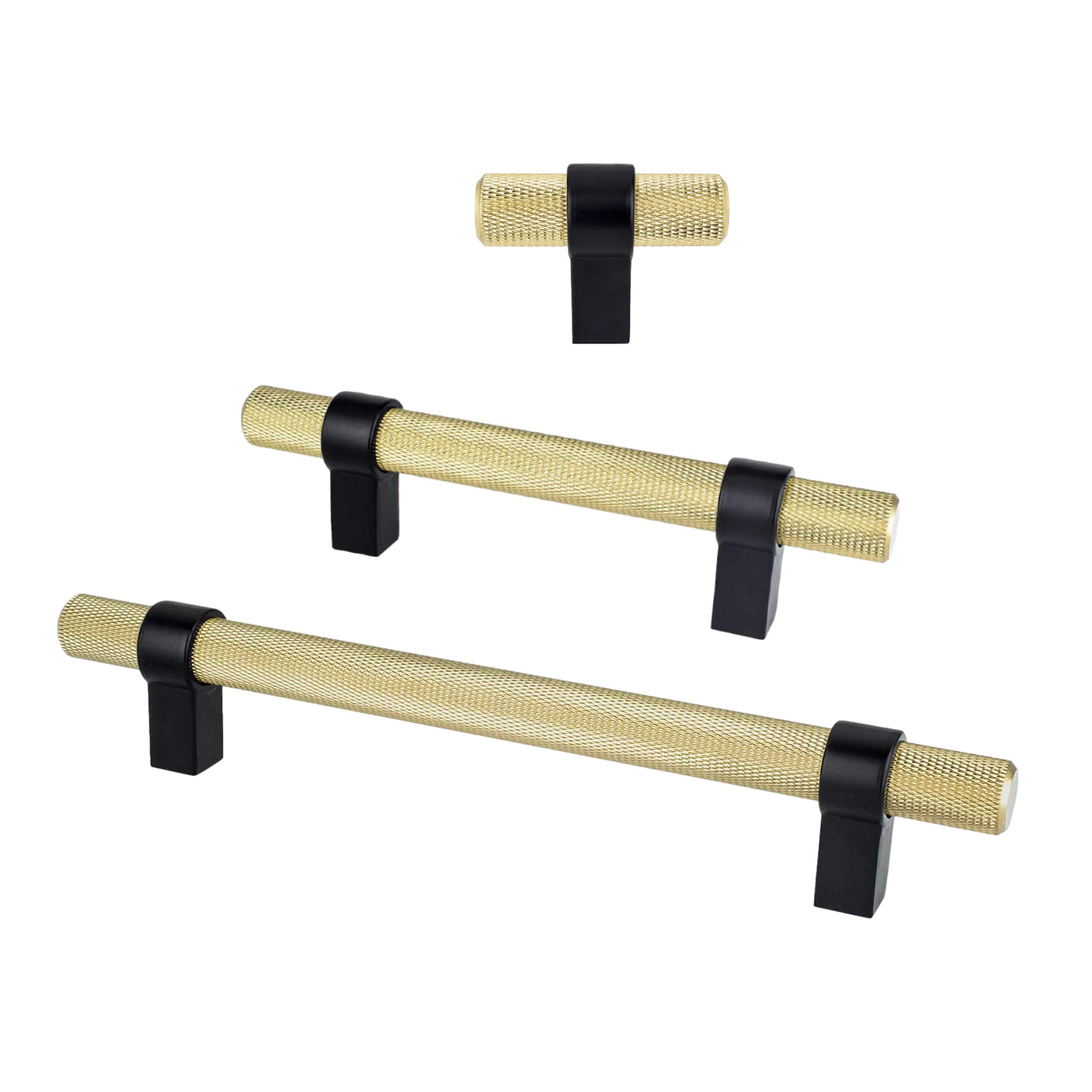 Knurled "Prelude" Champagne Bronze and Matte Black Knobs and Pulls