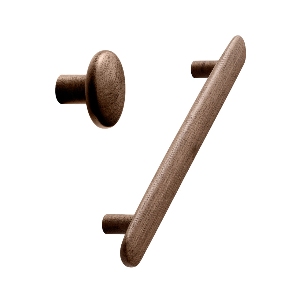 Walnut Lacquered Wood "Brutus" Cabinet Knob and Drawer Pulls - Euro • Knobs