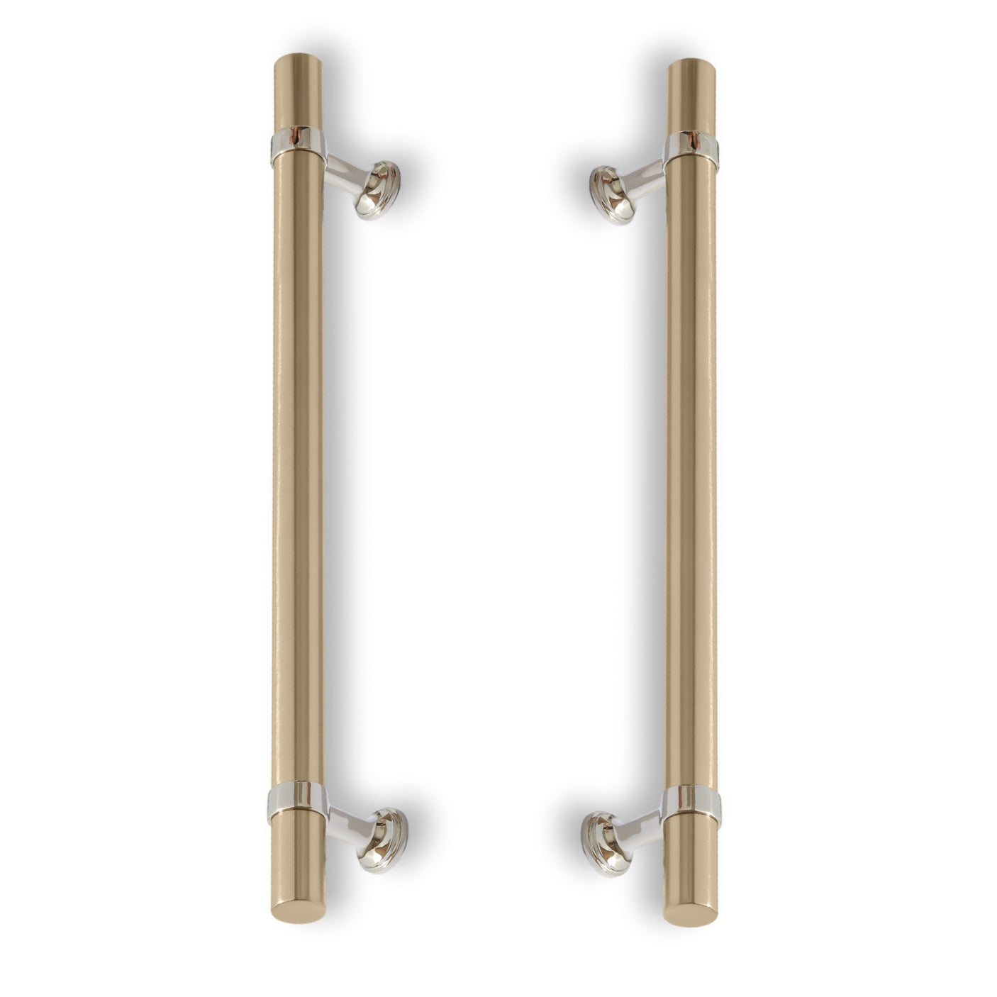 Polished Nickel and Champagne Bronze "Contemporary" Glass Shower Door Handles - Back to Back Pulls