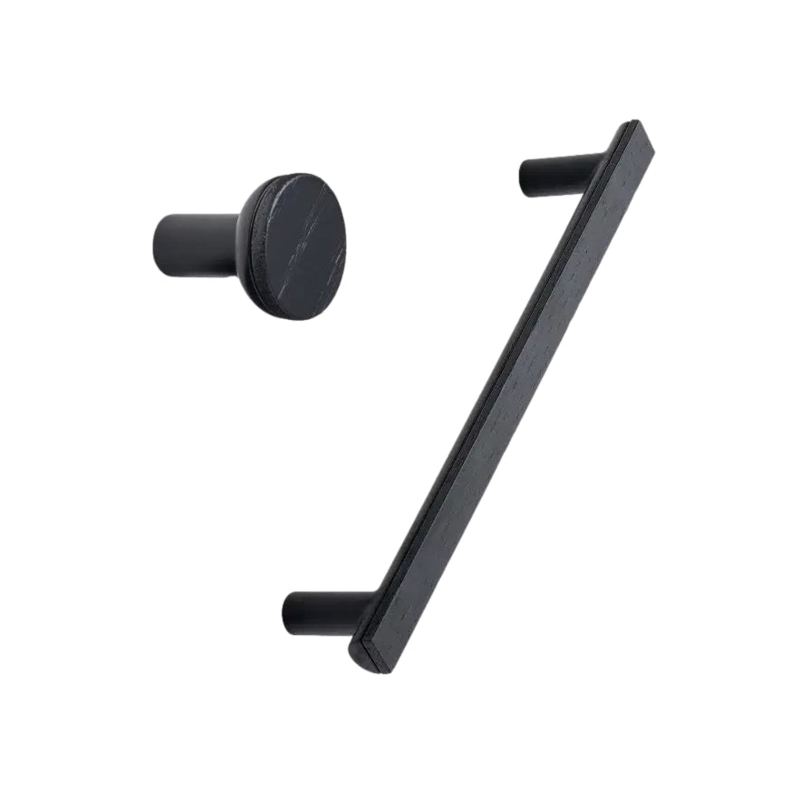 Black and Wood "Bis" Cabinet Knob and Drawer Handle - Euro • Knobs