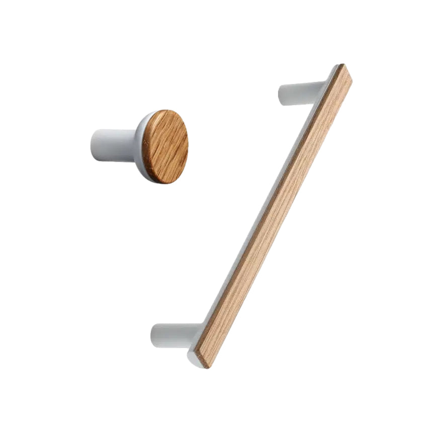 White and Wood "Bis" Cabinet Knob and Drawer Handle - Euro • Knobs