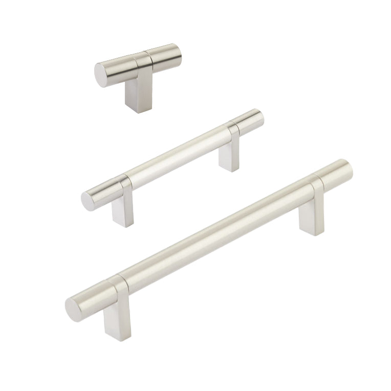 Smooth T-Bar Satin Nickel Cabinet Knobs and Drawer Pulls