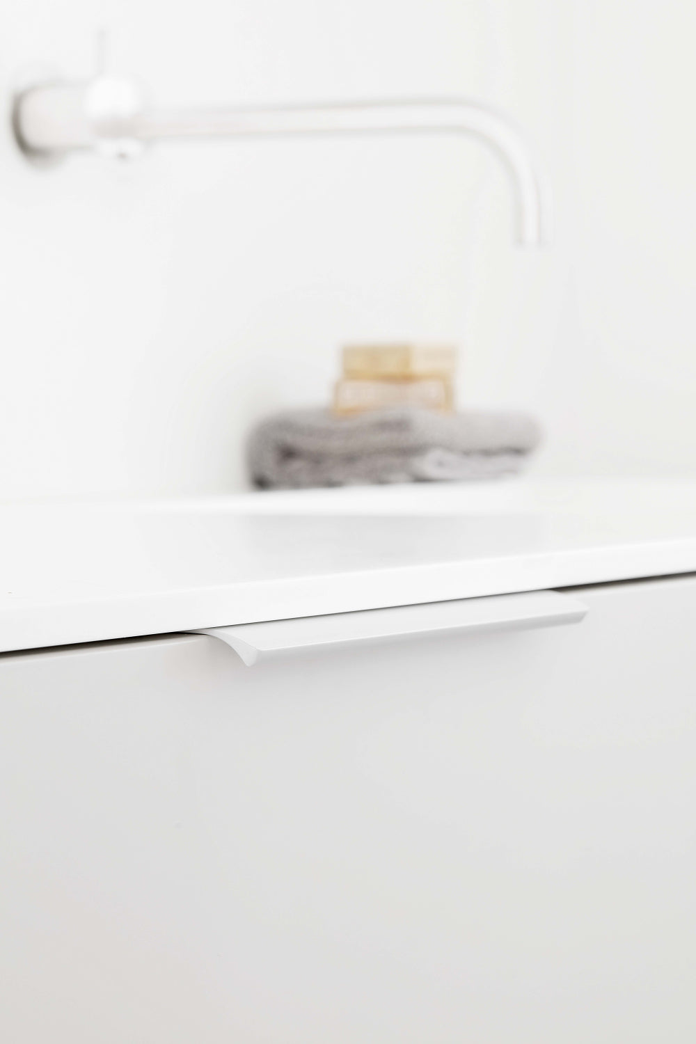 Matte White "Edge Straight" Tab Drawer Pulls - Euro • Knobs