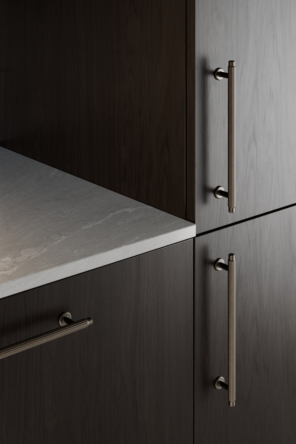 Dark Rubbed Bronze "Villa" Fluted Cabinet Knobs and Pulls