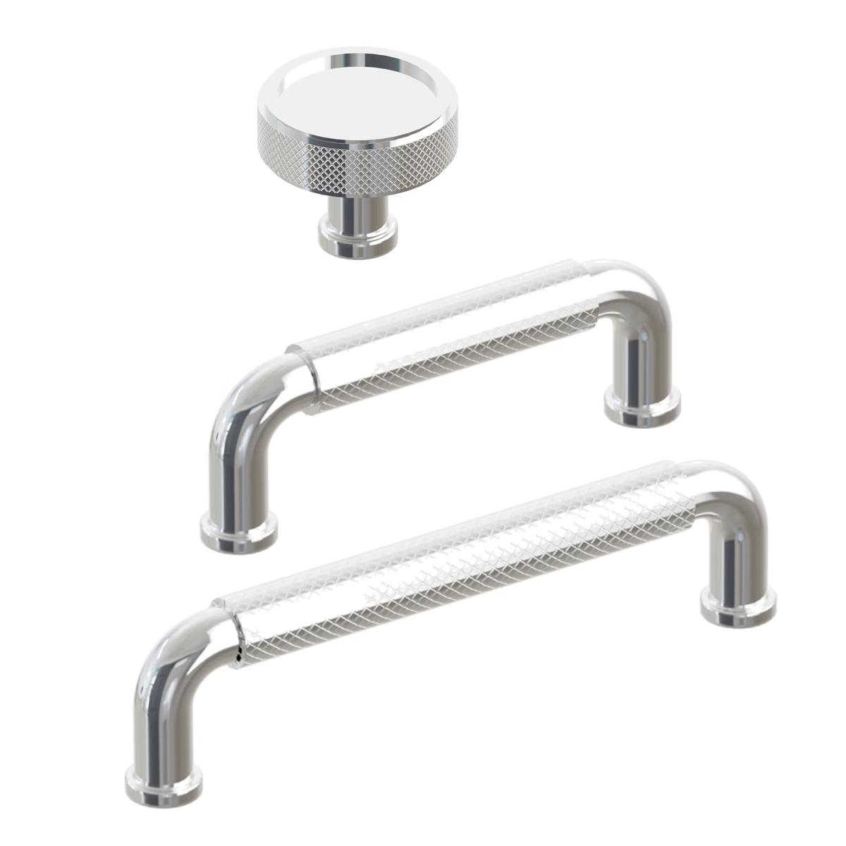 Polished Chrome "ES Knurled" Round Knobs and Drawer Pulls
